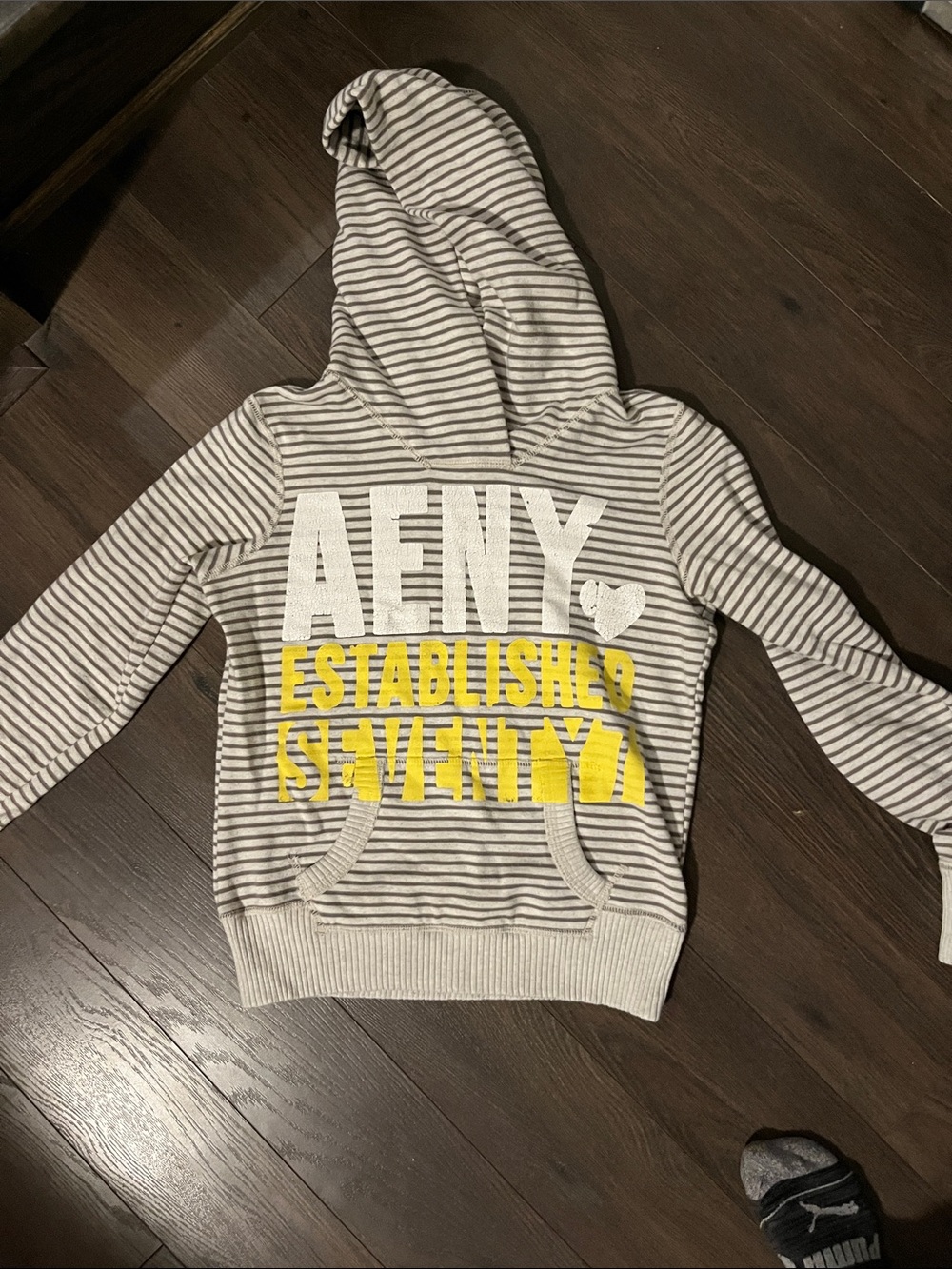 Womens Striped Hooded Sweatshirt in Gray & Yellow